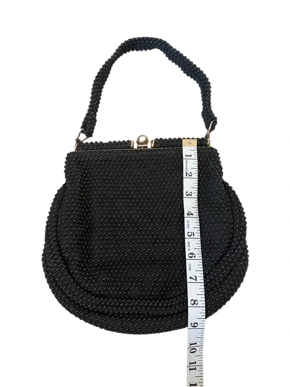 Vintage Corde Beaded Black Evening Top-Handle Clutch Bag